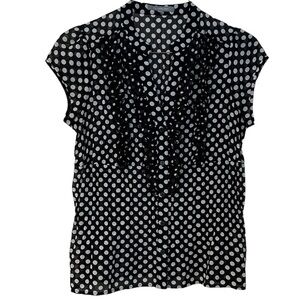 NY Collection Polka Dot Cap Sleeve V-Neck Button Down Tank w/ Ruffles Size M